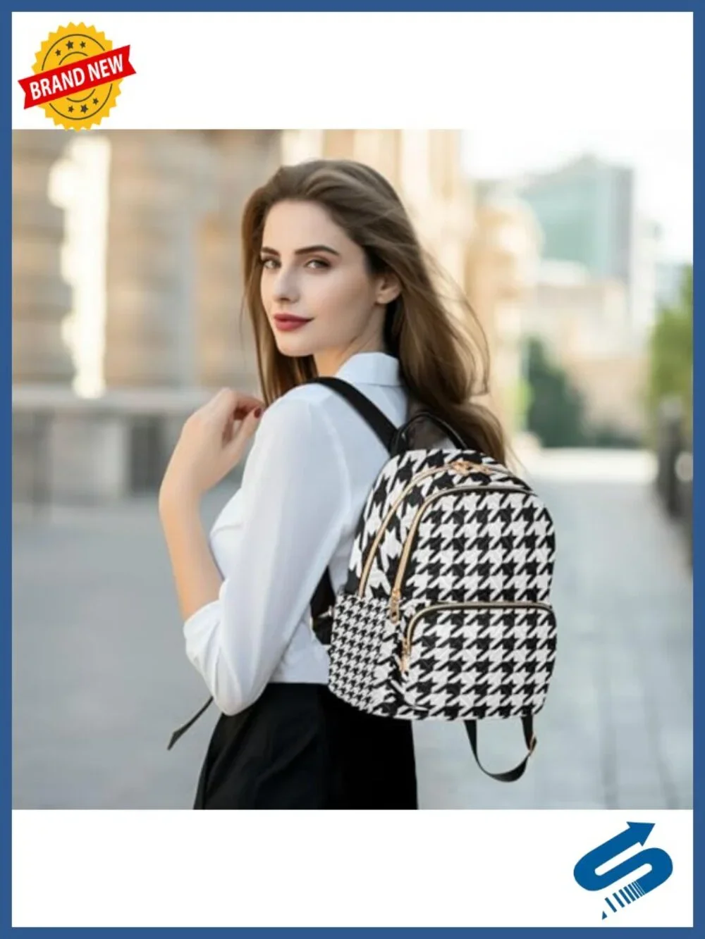 Women Anti-Theft Travel Backpack with Luggage Belt Lightweight Houndstooth